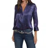 Shop L Agence Dani 3/4 Sleeve Blouse In Midnight Purple Sketch Chain In Multi