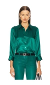 L Agence Dani Silk Satin 3/4-sleeve Button-down Blouse In Ocean Teal