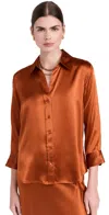 L'agence Dani Silk Satin 3/4-sleeve Button-down Blouse In Sienna