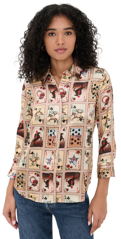 L Agence Dani 3/4 Sleeve Blouse Tan Multi Western Cards