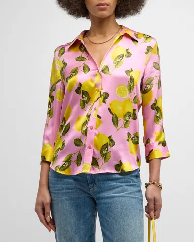 L Agence Dani 3/4-sleeve Lemon-print Blouse In Cotton Candy Mult