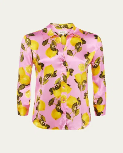 L Agence Dani 3/4-sleeve Lemon-print Blouse In Cotton Candy Multi Lemon