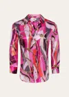 L'agence Dani Belt Swirl Printed Silk Blouse In Pink Mlt Buckle S