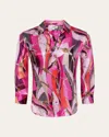 L'agence Dani Mixed Print Silk Button-up Shirt In Pink Mlt Buckle Swirl