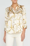 L Agence Dani Multi Chain Printed Silk Blouse In Ecru Multi Oversized Chain