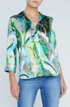 L'agence Dani Mixed Print Silk Button-up Shirt In Sea Green Multi Belt Swirl