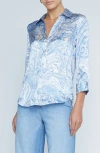 L Agence L'agence Dani Paisley Print Button Front Silk Shirt In Ivory Blue