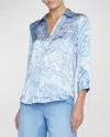 L Agence L'agence Dani Paisley Print Button Front Silk Shirt In Ivoryblue