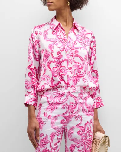 L Agence Dani Printed Silk Blouse In White/pink  Mediterranean Tile