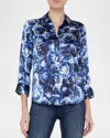 L'agence Dani Silk Blouse In Midnight Multi Rose Bunch