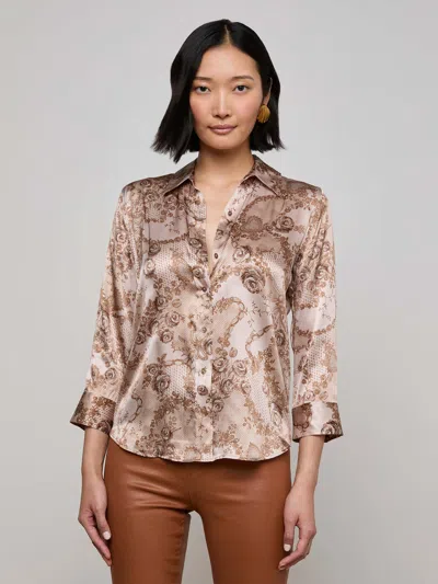 L Agence Dani Silk Blouse In Brown