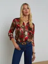 L Agence Dani Silk Blouse In Army/pink Floral Cheetah