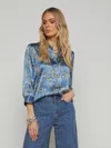 L Agence Dani Silk Blouse In Blue Horizon/silver Good Luck Chain