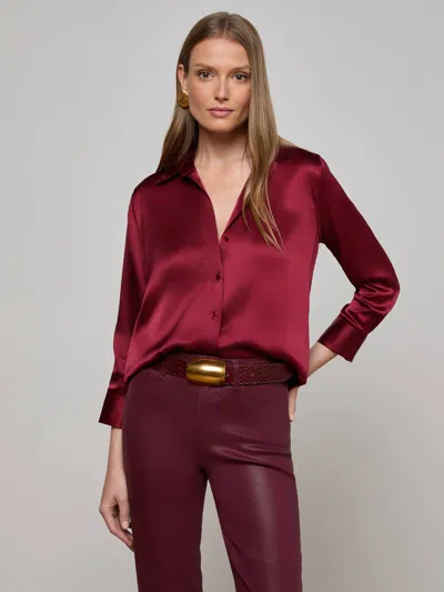 L Agence Dani Silk Blouse In Burgundy