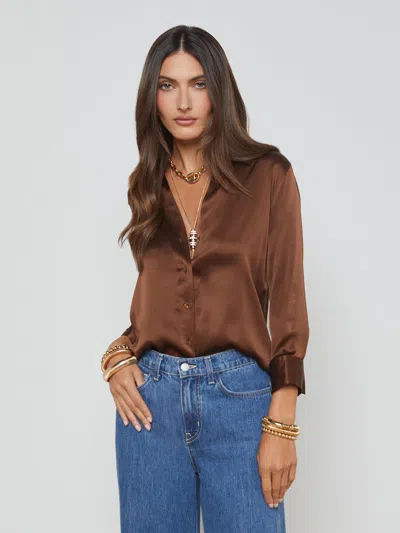 L Agence Dani Silk Blouse In Hot Fudge