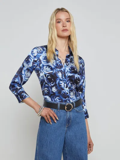 L Agence Dani Silk Blouse In Midnight Multi Rose Bunch