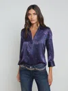 L Agence Dani Silk Blouse In Midnight/purple Sketch Chain