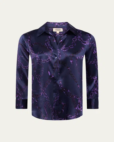 L Agence Dani Silk Blouse In Midnightpurple Sketch Chain