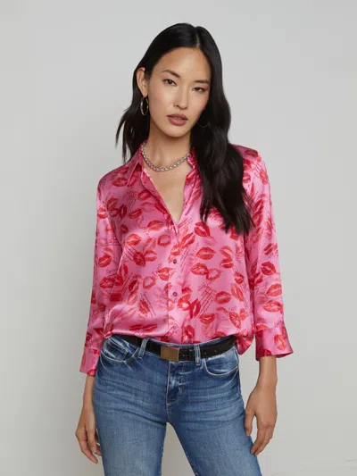 L'agence Dani Silk Blouse In Pink Multi Valentine Kiss Print | ModeSens