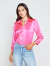 L Agence Dani Three-quarter Sleeve Silk Blouse In Shocking Pink