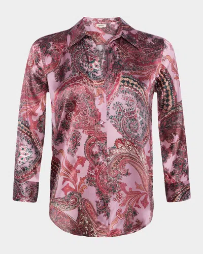 L Agence Dani Silk Button-front Blouse In Mauve Mlt French Psly