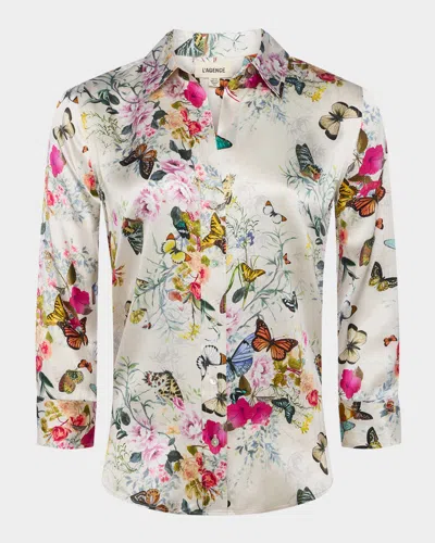 L AGENCE DANI SILK BUTTON-FRONT BLOUSE