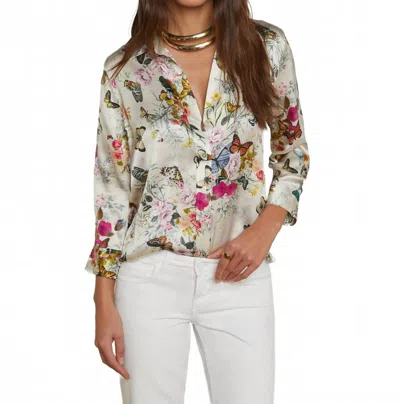 L Agence Dani Silk Charonda Butterfly Blouse In Vintage White Multi
