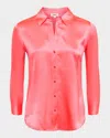 L Agence Dani Silk Satin 3/4-sleeve Button-down Blouse