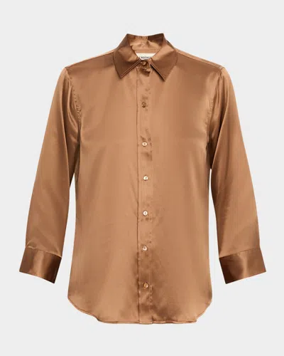 L AGENCE DANI SILK SATIN 3/4-SLEEVE BUTTON-DOWN BLOUSE