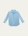 L Agence Dani Silk Satin 3/4-sleeve Button-down Blouse In Blue Mist