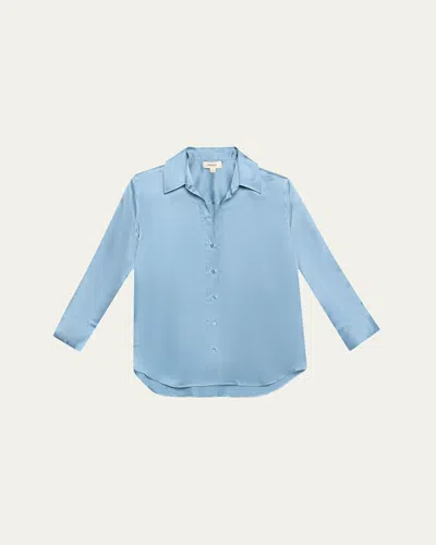 L Agence Dani Silk Satin 3/4-sleeve Button-down Blouse In Blue Mist