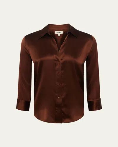 L'AGENCE DANI SILK SATIN 3/4-SLEEVE BUTTON-DOWN BLOUSE