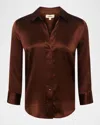 L AGENCE DANI SILK SATIN 3/4-SLEEVE BUTTON-DOWN BLOUSE