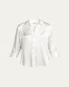 L Agence Dani Silk Satin 3/4-sleeve Button-down Blouse In Ivory