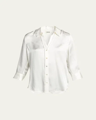 L Agence Dani Silk Satin 3/4-sleeve Button-down Blouse In Ivory