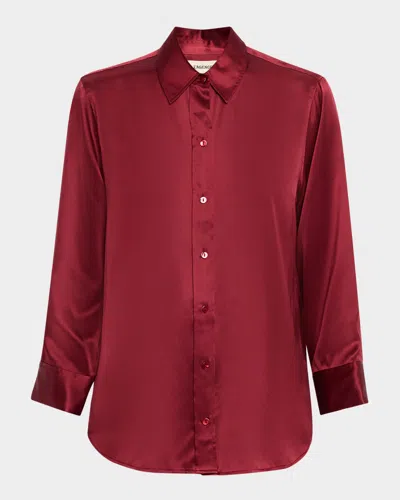 L AGENCE DANI SILK SATIN 3/4-SLEEVE BUTTON-DOWN BLOUSE