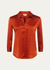 L'agence Dani Silk Satin 3/4-sleeve Button-down Blouse In Sienna