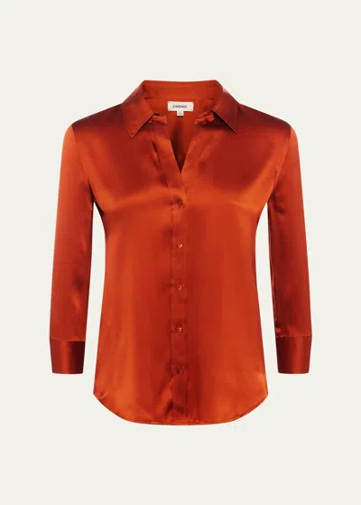 L'agence Dani Silk Satin 3/4-sleeve Button-down Blouse In Sienna