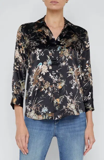 L Agence Dani Three Quarter Sleeve Blouse In Black Multi Tapestry Jungle