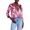 L'agence Dani Mixed Print Silk Button-up Shirt In Pink