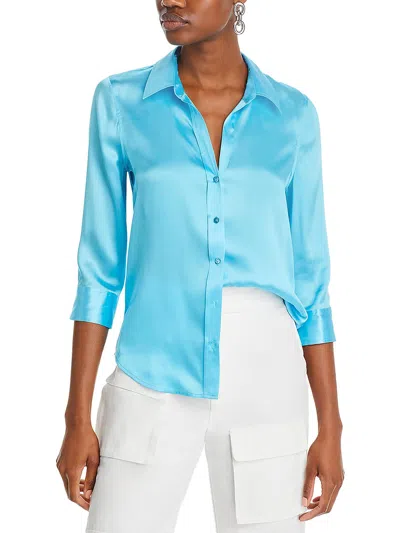 L Agence Dani Womens Silk Button-up Blouse In Blue