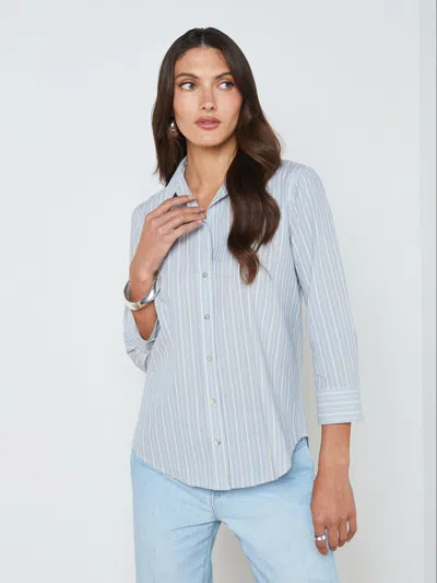 L Agence Daniella Striped Blouse In Light Blue/bone Stripe