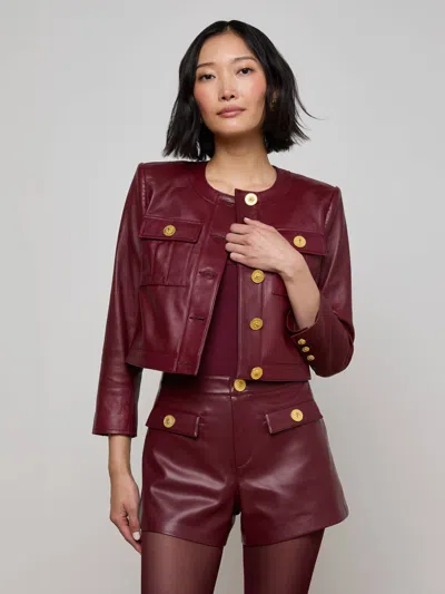 L Agence Deidra Cropped Leather Jacket In Burgundy