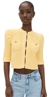 L Agence Delilah Crop Textured Cardigan Pale Yellow