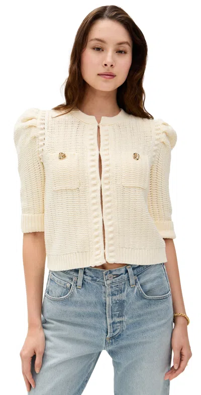 L AGENCE DELILAH CROP TEXTURED CARDIGAN VINTAGE WHITE/GOLD KNOT