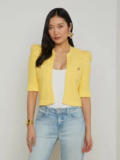 L'agence Delilah Crop Textured Cardigan Pale Yellow