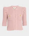 L Agence Delilah Cropped Textured Cardigan In Pink