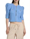 L'agence Delilah Cropped Textured Cardigan In Soft Blue Nickel In Blue