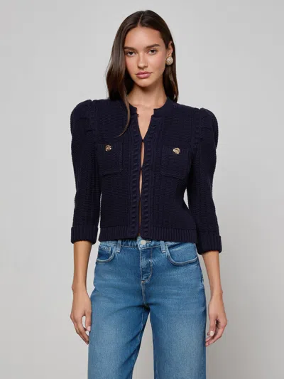L Agence Delli Cropped Cardigan In Blue