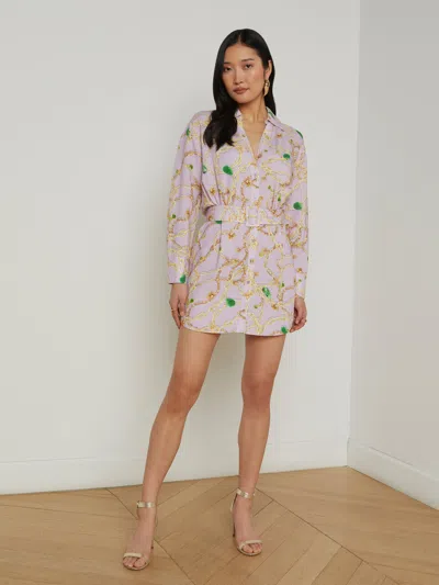 L Agence Demie Linen-blend Shirt Dress In Pale Orchid Multi Jade Chain